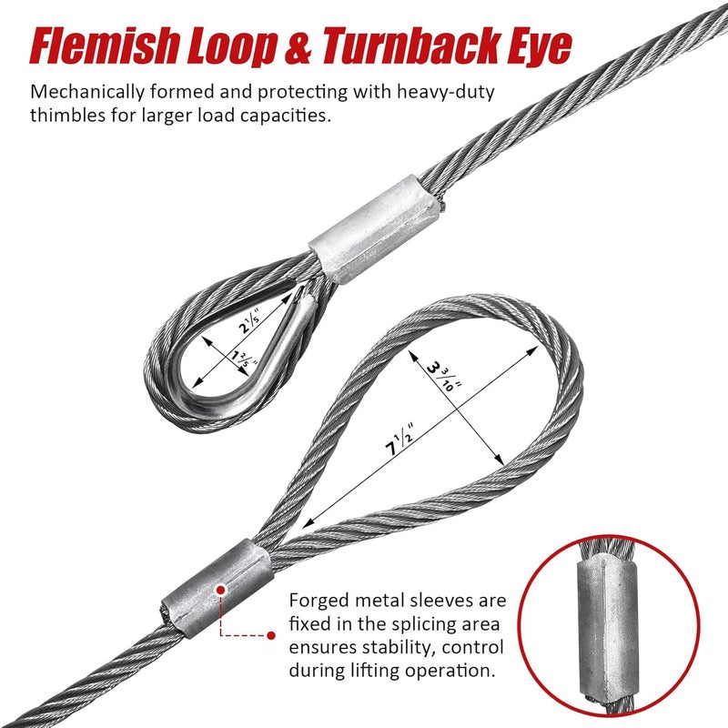 FITHOIST Single Leg Wire Rope Sling, 10.3T Steel Log Choker Cable Rigging 8.2FT, 1/2" Flemish Loop to Heavy-Duty Thimble with Sliding Choker, Heavy Duty Rigging Cable for Lifting and Towing - Image 5